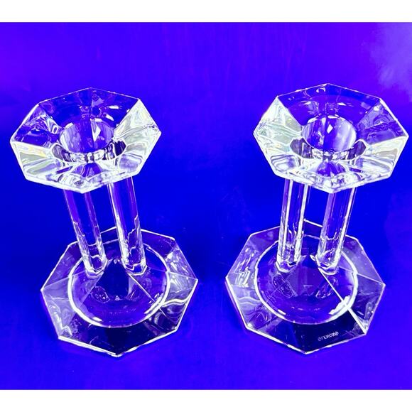 Lenox Ovations Crystal Candlestick Holders Set Of 2 Dual Pillers 5” Grannycore - Picture 3 of 10